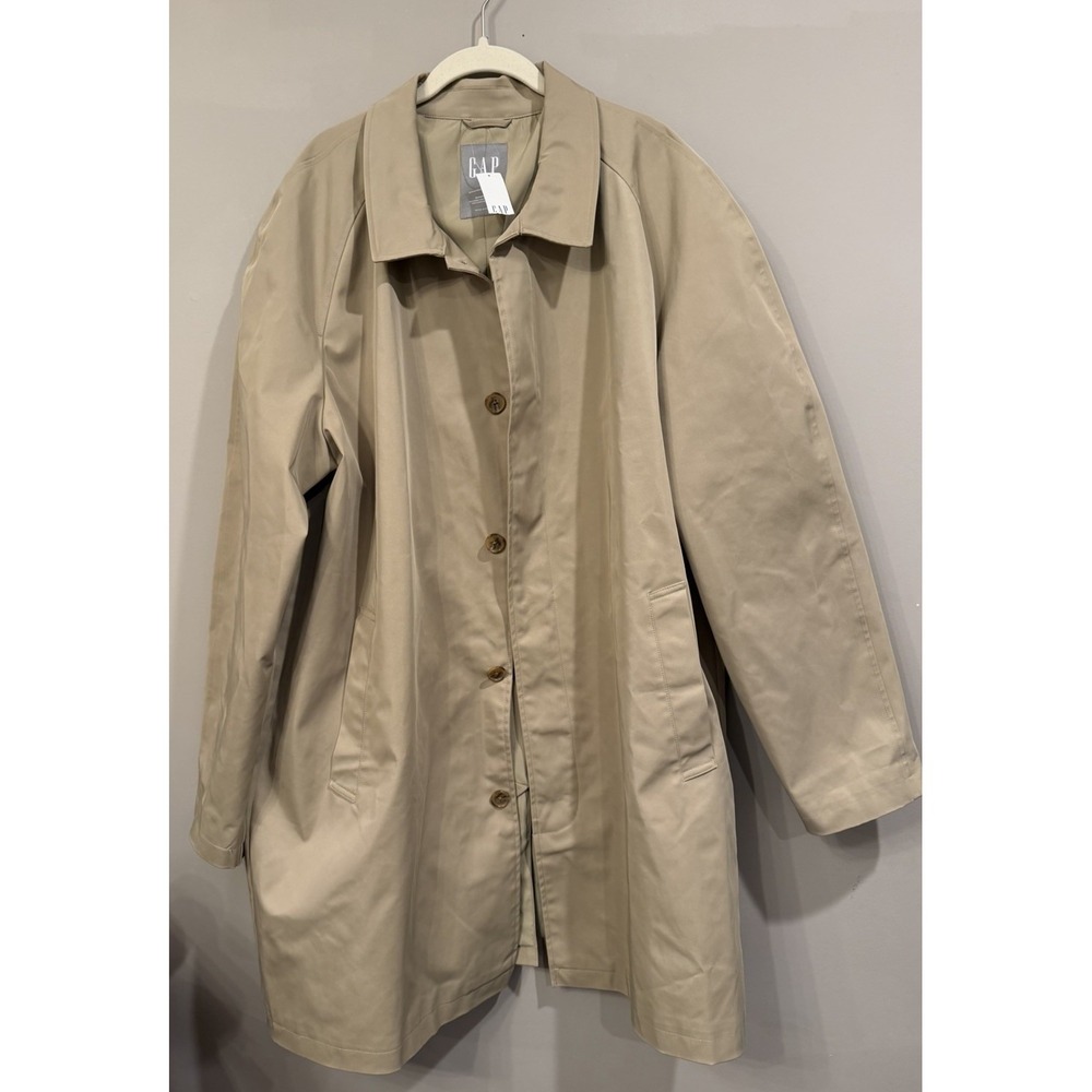Nwt Gap Button Front Water Resistant Trench Coat Rain Jacket Size Men's XXL Tan